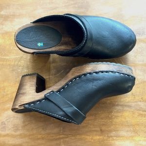 Handmade Black Distressed Leather Lotta From Stockholm Swedish Clogs EUR 38/7.5